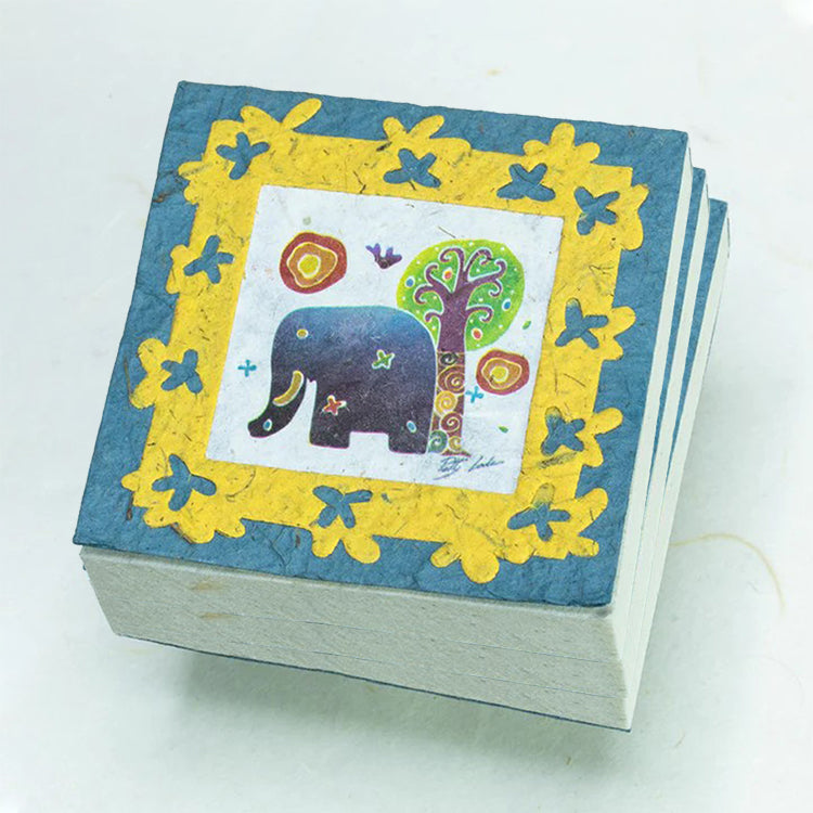 Artist Reproductions - Thailand Themed - Elephant Sunrise Batik Eco-friendly Scratch Pads - Blue (Set of 3) front stacked