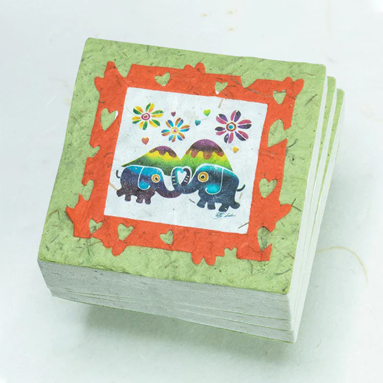 Artist Reproductions - Thailand Themed - Elephant Sunrise Batik Eco-friendly Scratch Pads - Grass (Set of 3) front stacked