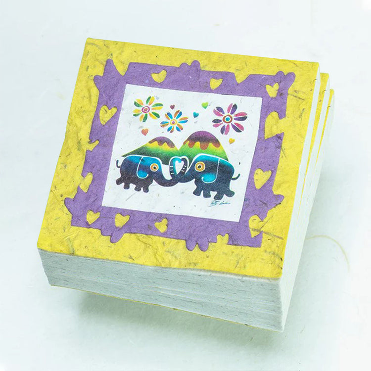 Artist Reproductions - Thailand Themed - Elephant Sunrise Batik Eco-friendly Scratch Pads - Yellow (Set of 3) front stacked