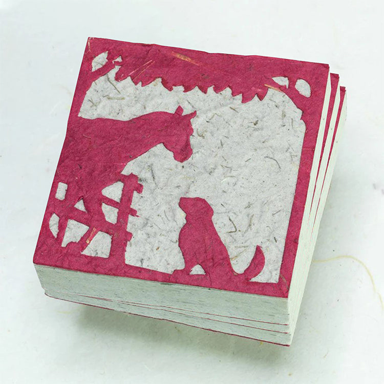 On The Farm - Horse & Dog - Burgundy - Eco-friendly Scratch Pads (Set of 3) front stacked