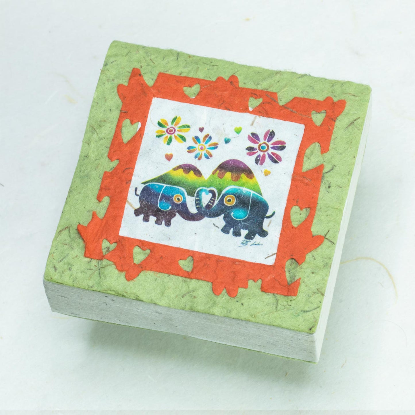 Artist Reproductions - Thailand Themed - Elephant Sunrise Batik Eco-friendly Scratch Pads - Grass (Set of 3) - front
