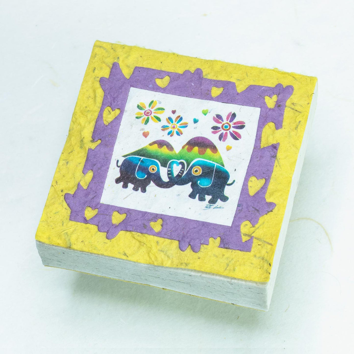 Artist Reproductions - Thailand Themed - Elephant Sunrise Batik Eco-friendly Scratch Pads - Yellow (Set of 3) - front