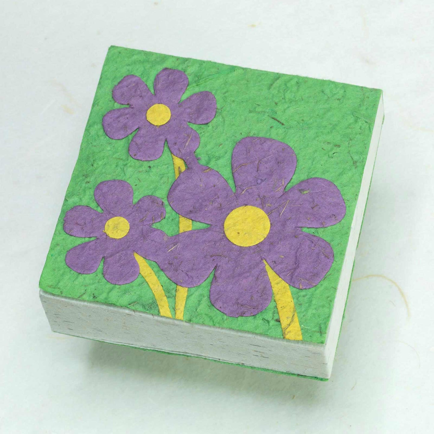 Sustainable products - Three Purple Flowers - Eco-Friendly, Sustainable Scratch Pads made from POOPOOPAPER - front (single)