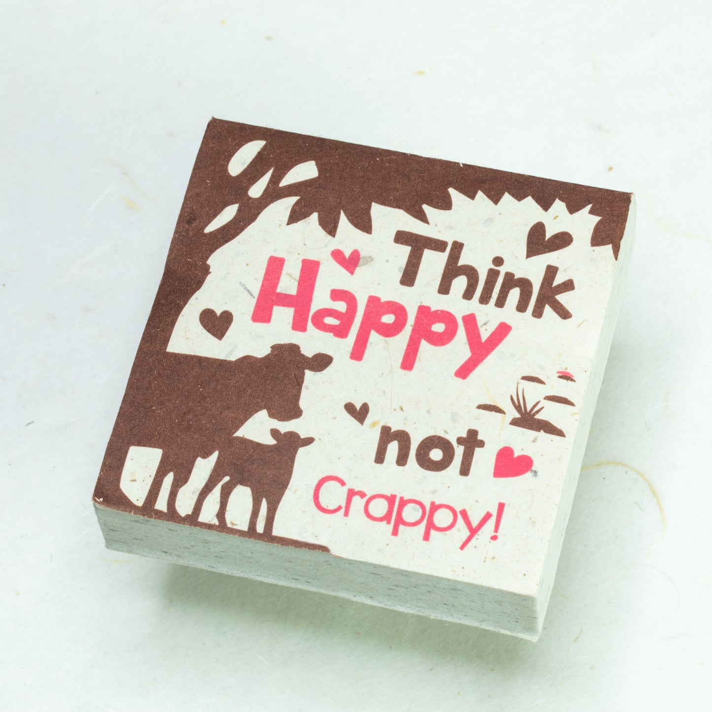 Think Happy Not Crappy - Cow - Eco-friendly Scratch Pads - Set of 3 - Pink - front