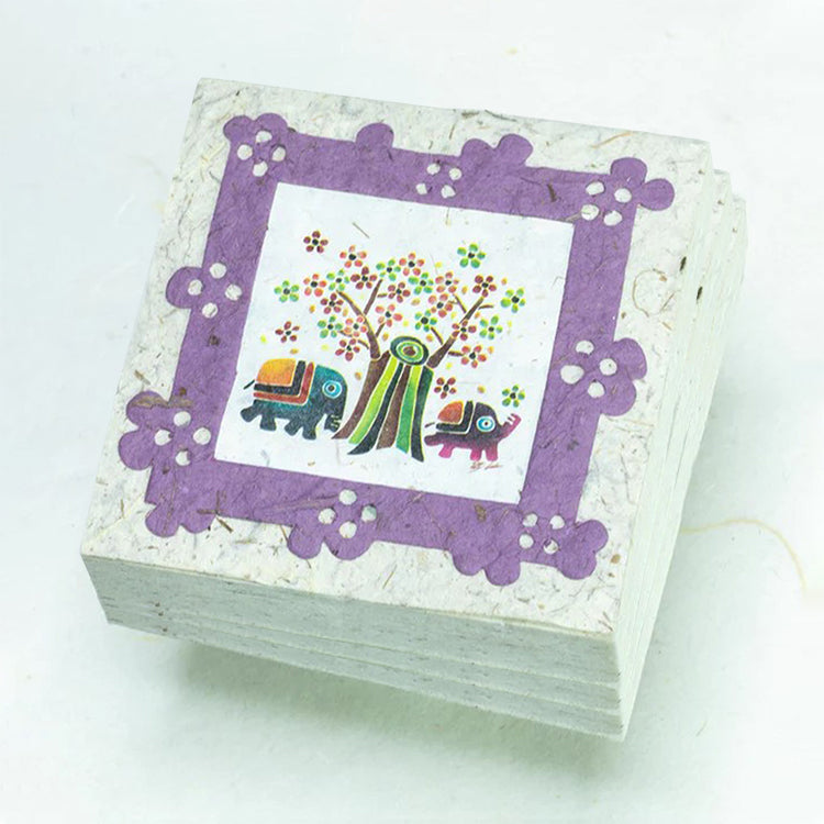Artist Reproductions - Thailand Themed - Elephant Sunrise Batik Eco-friendly Scratch Pads - Natural (Set of 3) front stacked