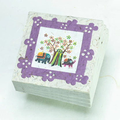 Artist Reproductions - Thailand Themed - Elephant Sunrise Batik Eco-friendly Scratch Pads - Natural (Set of 3) front stacked