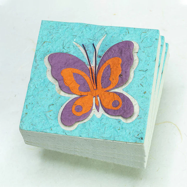 Butterfly Eco-friendly Scratch Pads - Purple / Orange on Turquoise (Set of 3) - front (stacked)