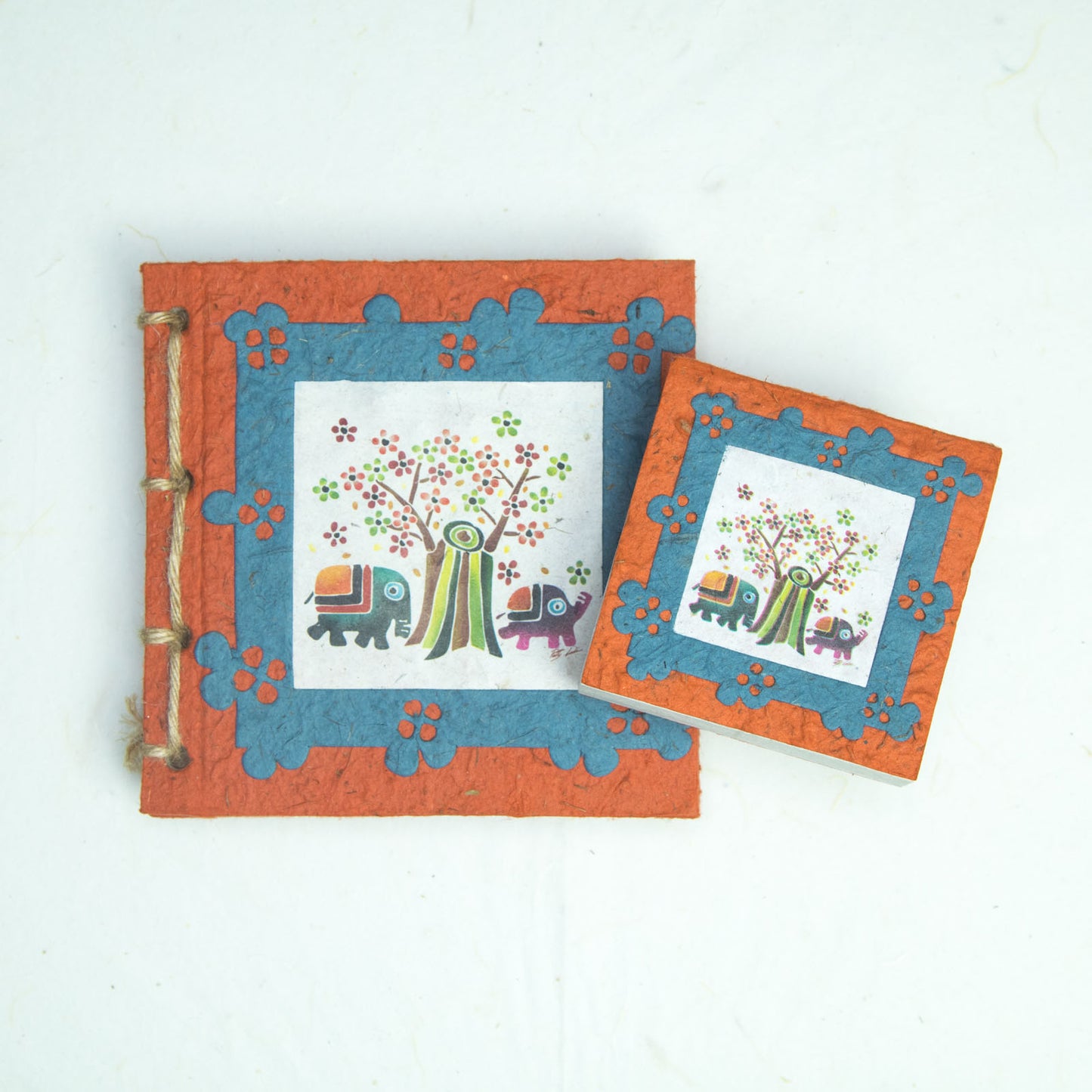 Eco-Friendly Journal & Sustainable Scratch Pad Elephant POOPOOPAPER products - Artist Reproductions - Thailand Themed Batik - Orange - Front