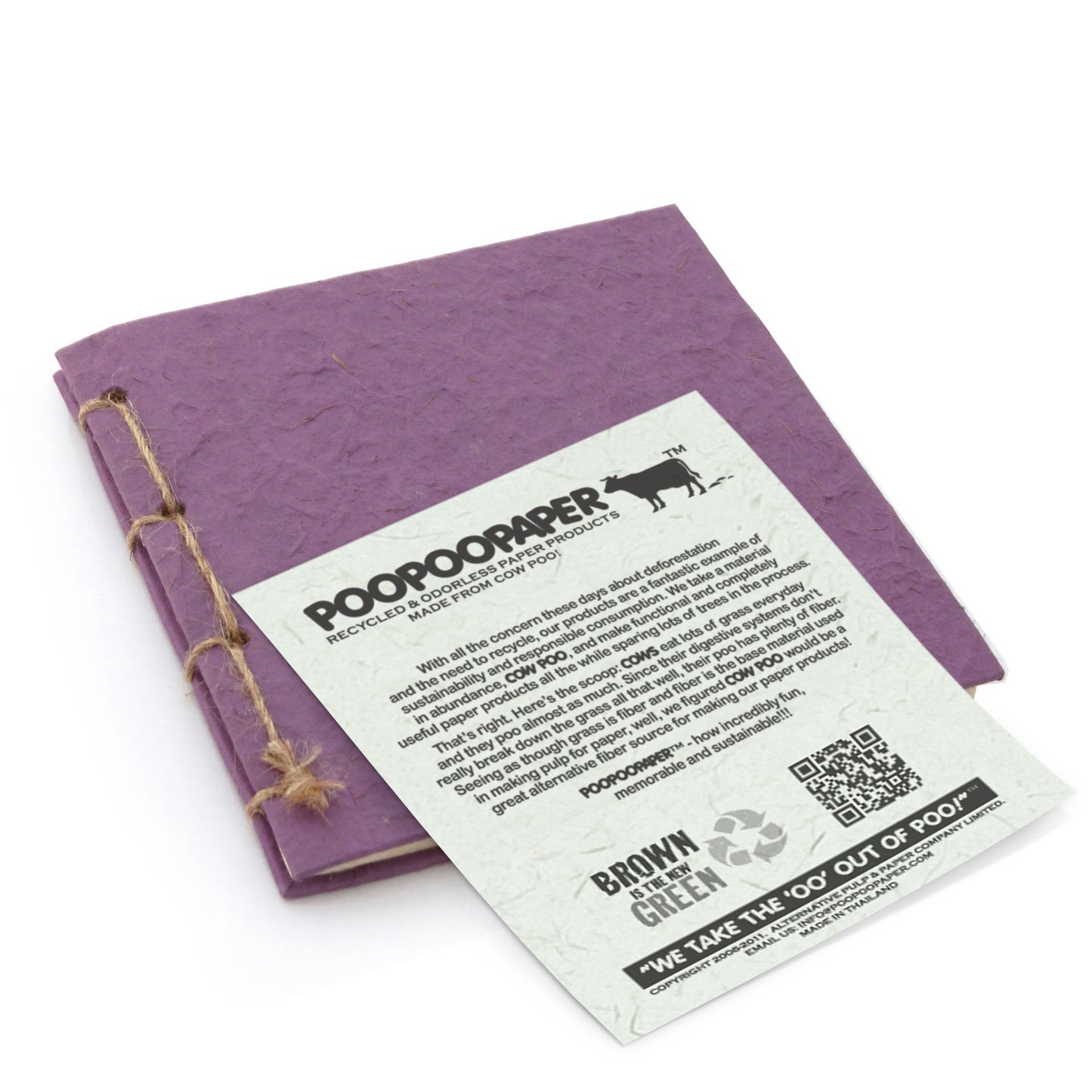 Eco-Friendly Journal Tree-Free Cow POOPOOPAPER - On The Farm - Cow & Rooster - Purple - Back - With Cow POOPOOPAPER story card