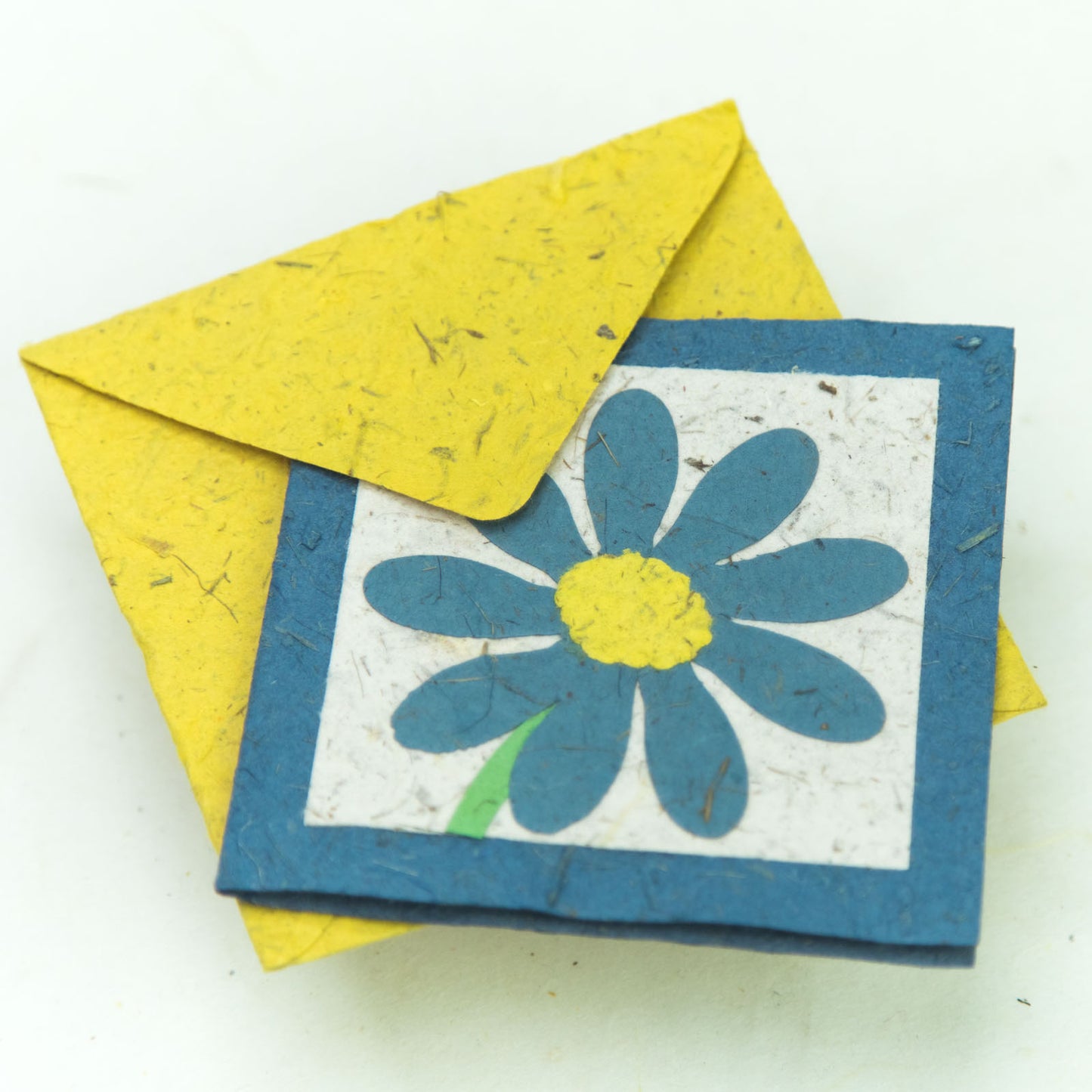 flower garden themed eco-friendly greeting card with flower in blue with eco-friendly envelope