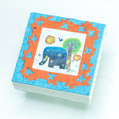 Artist Reproductions  - Thailand Themed - Elephant Sunrise Batik Eco-friendly Scratch Pads - Teal (Set of 3) - front