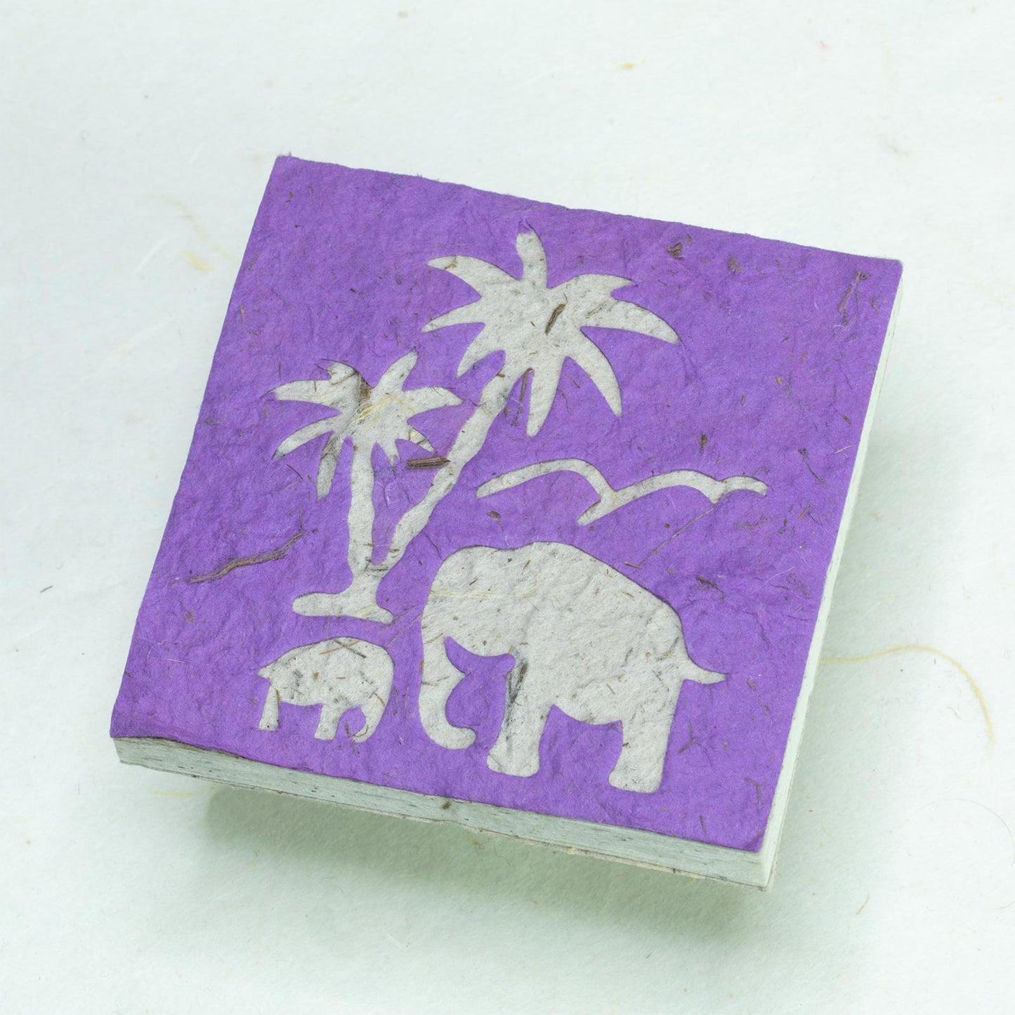 sustainable product 
 - Assorted Gift-Pack of 25 Mini Eco-friendly Scratch Pads Elephant Mom & Baby with Palm Tree - purple front