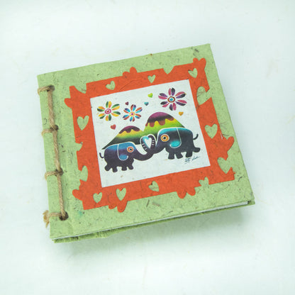 Artist Reproductions - Thailand Themed - Elephant Sunrise Batik Eco-friendly Journal - Grass - front
