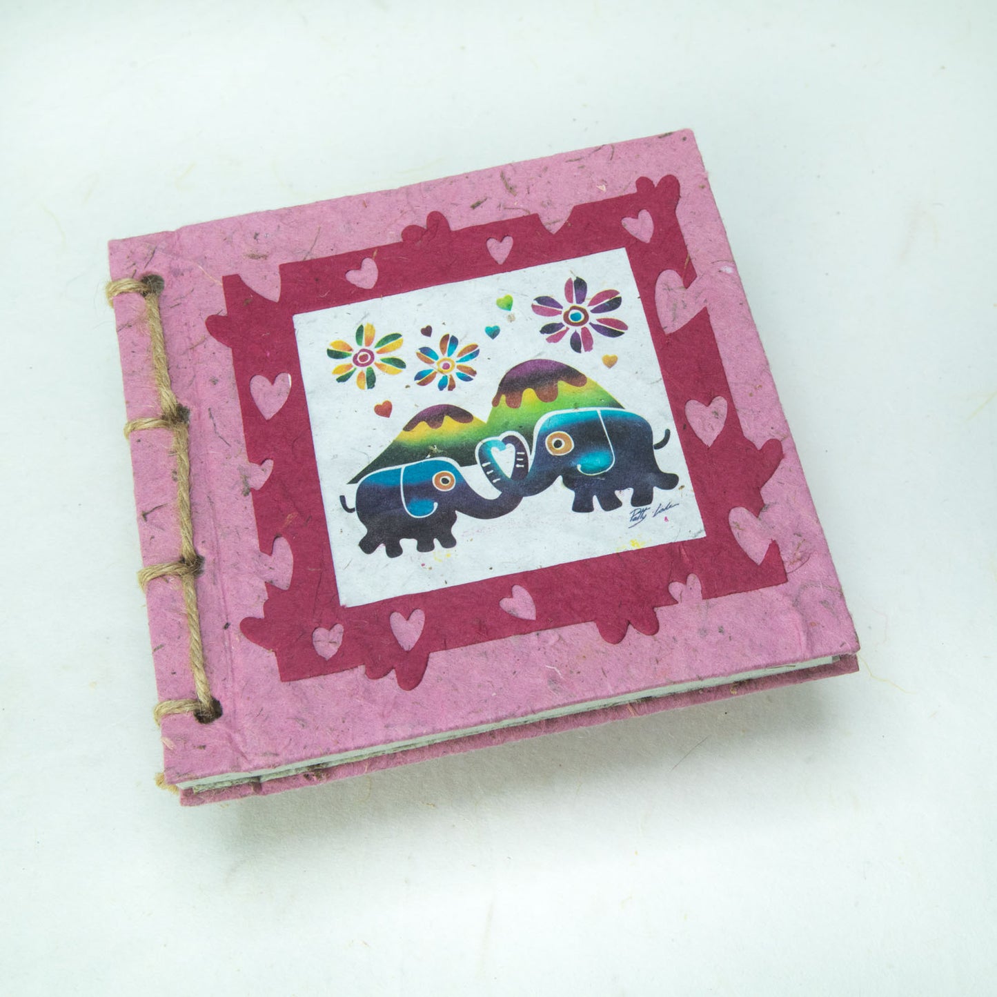 Artist Reproductions - Thailand Themed - Elephant Sunrise Batik Eco-friendly Journal - Pink font