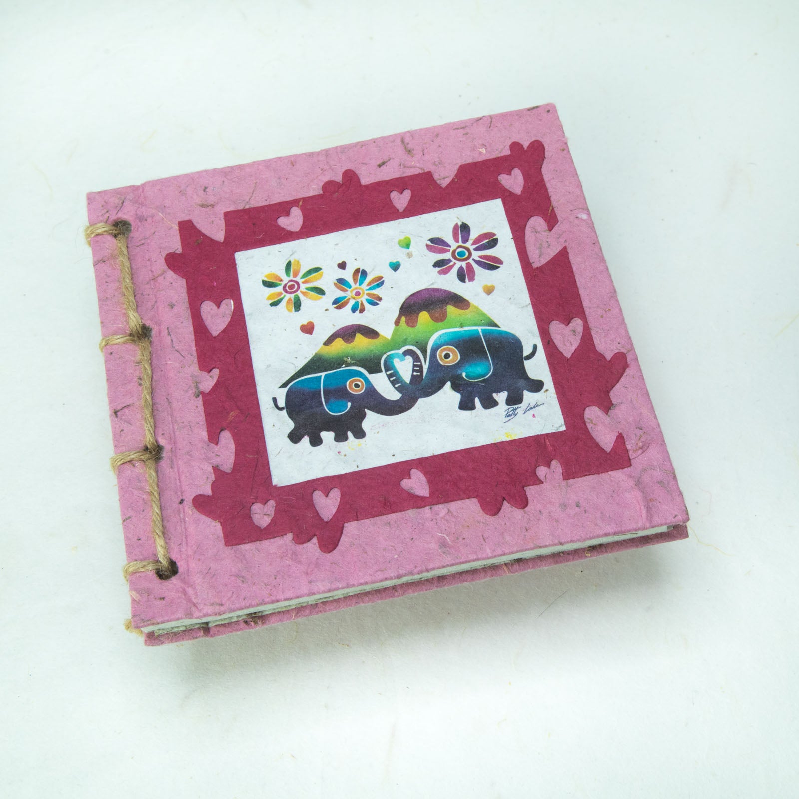 Artist Reproductions - Thailand Themed - Elephant Sunrise Batik Eco-friendly Journal - Pink font