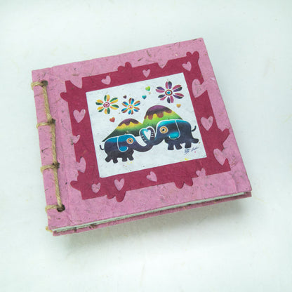 Artist Reproductions - Thailand Themed - Elephant Sunrise Batik Eco-friendly Journal - Pink font