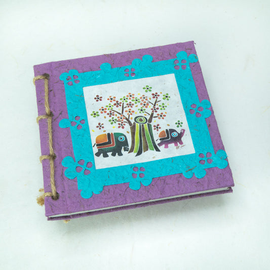 Artist Reproductions - Thailand Themed - Elephant Sunrise Batik Eco-friendly Journal - Purple front