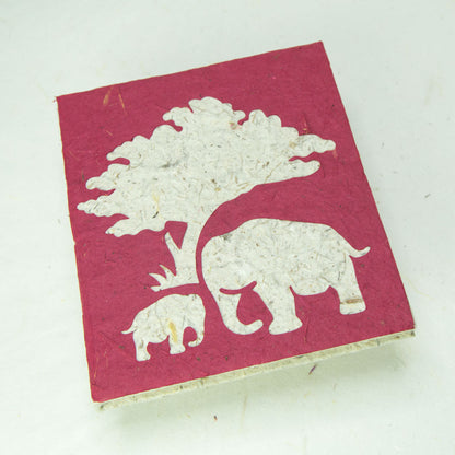 eco friendly journal elephant mom and baby burgundy front