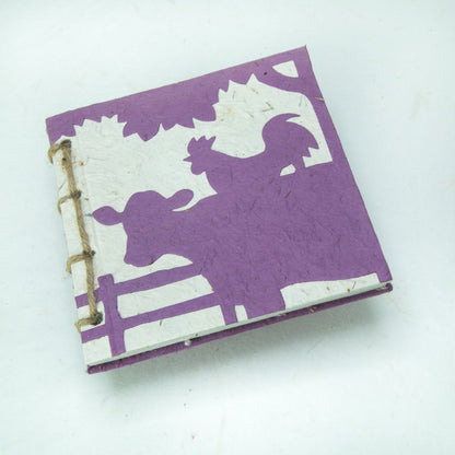 Eco-Friendly Journal Tree-Free Cow POOPOOPAPER - On The Farm - Cow & Rooster - Purple - Front